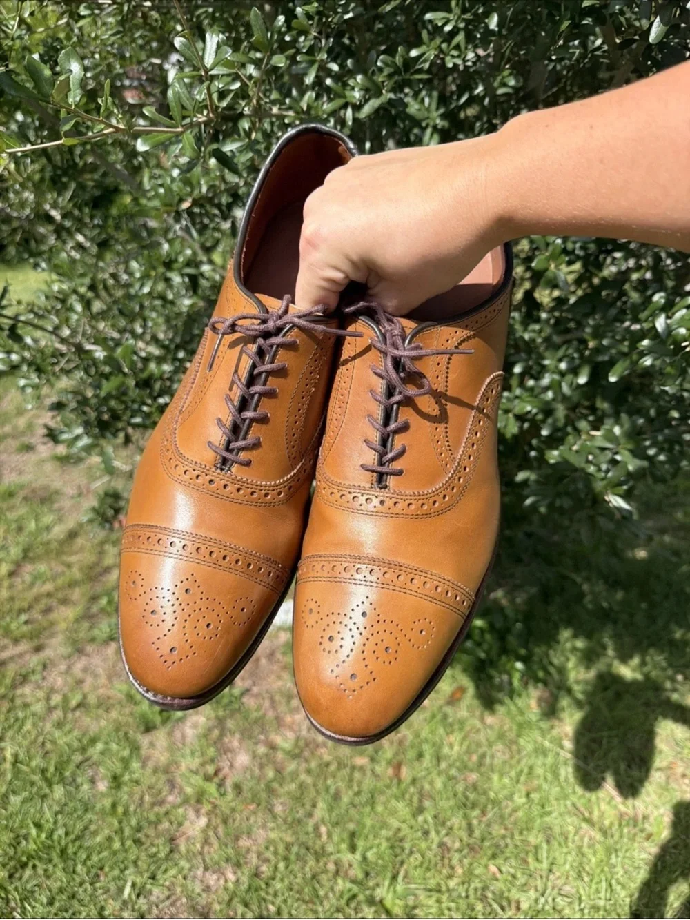 Allen Edmonds Strand Brown Leather Cap Toe Brogue Dress Shoes Men Size 14 D
